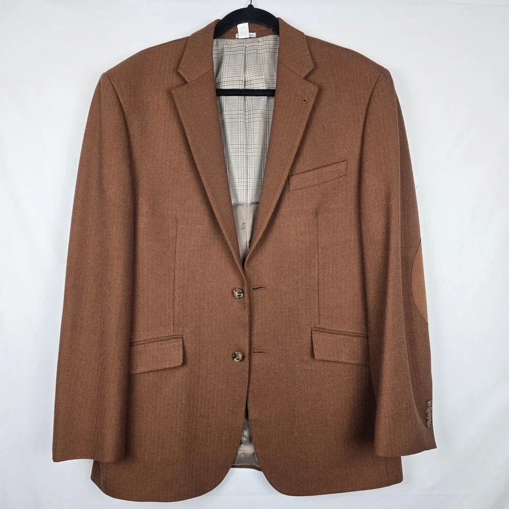 Joseph‎ Abboud Blazer Mens 42L Brown Herringbone Sport Coat Elbow Patches